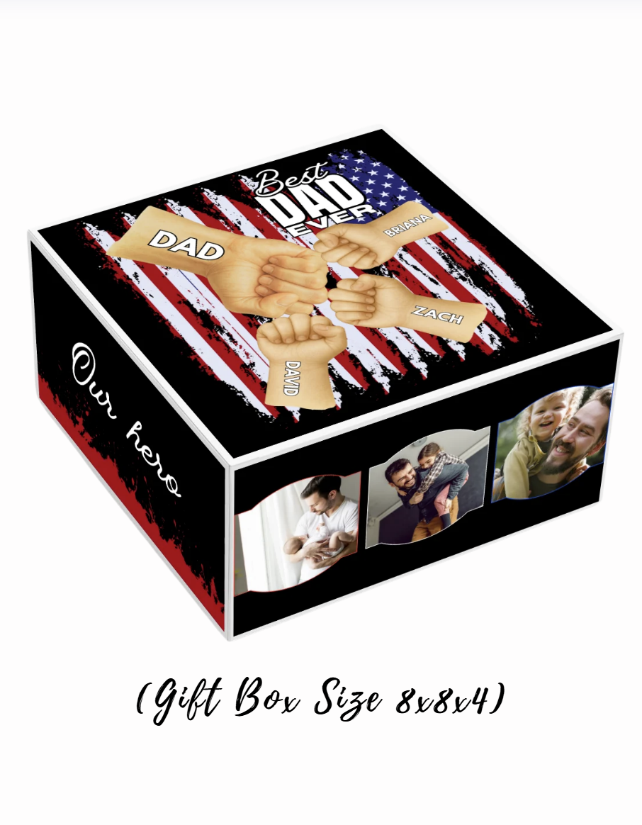 Fist Bump Best Dad Ever Personalized Father's Day Tshirt & Gift Box Bundle