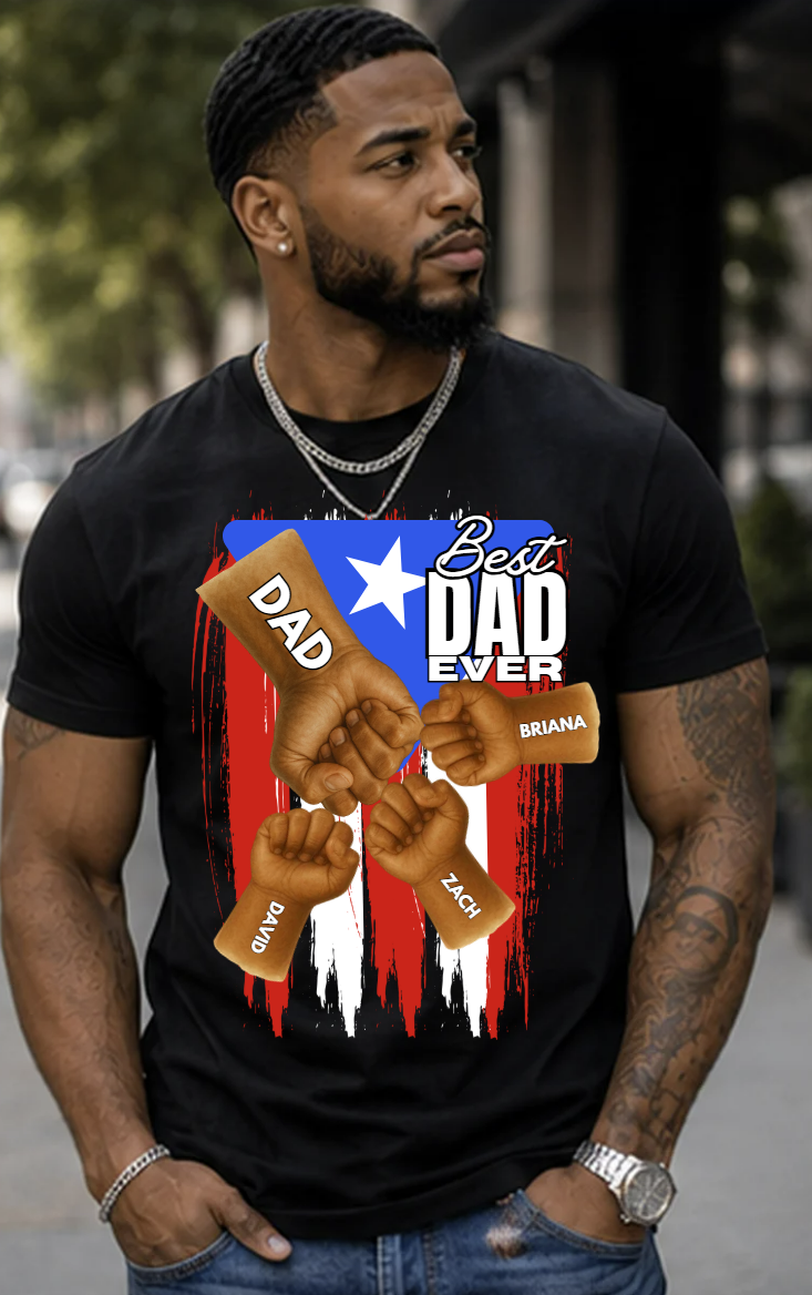 Red White & Blue Best Dad Ever Personalized Father's Day Tshirt & Gift Box Bundle