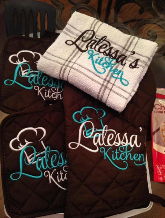 Chocolate & Turquoise Polka 7 pc Personalized Baking Set