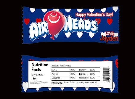 Custom Valentines Air Heads Candy Bars