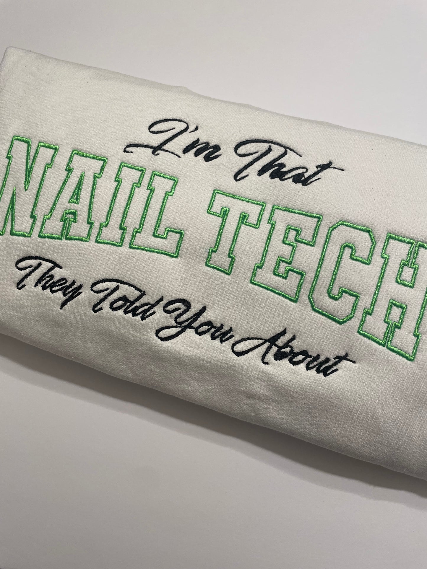 Custom Nail Tech Sweatshirt β Embroidered Nail Technician Apparel β Cozy Crewneck for Nail Artists