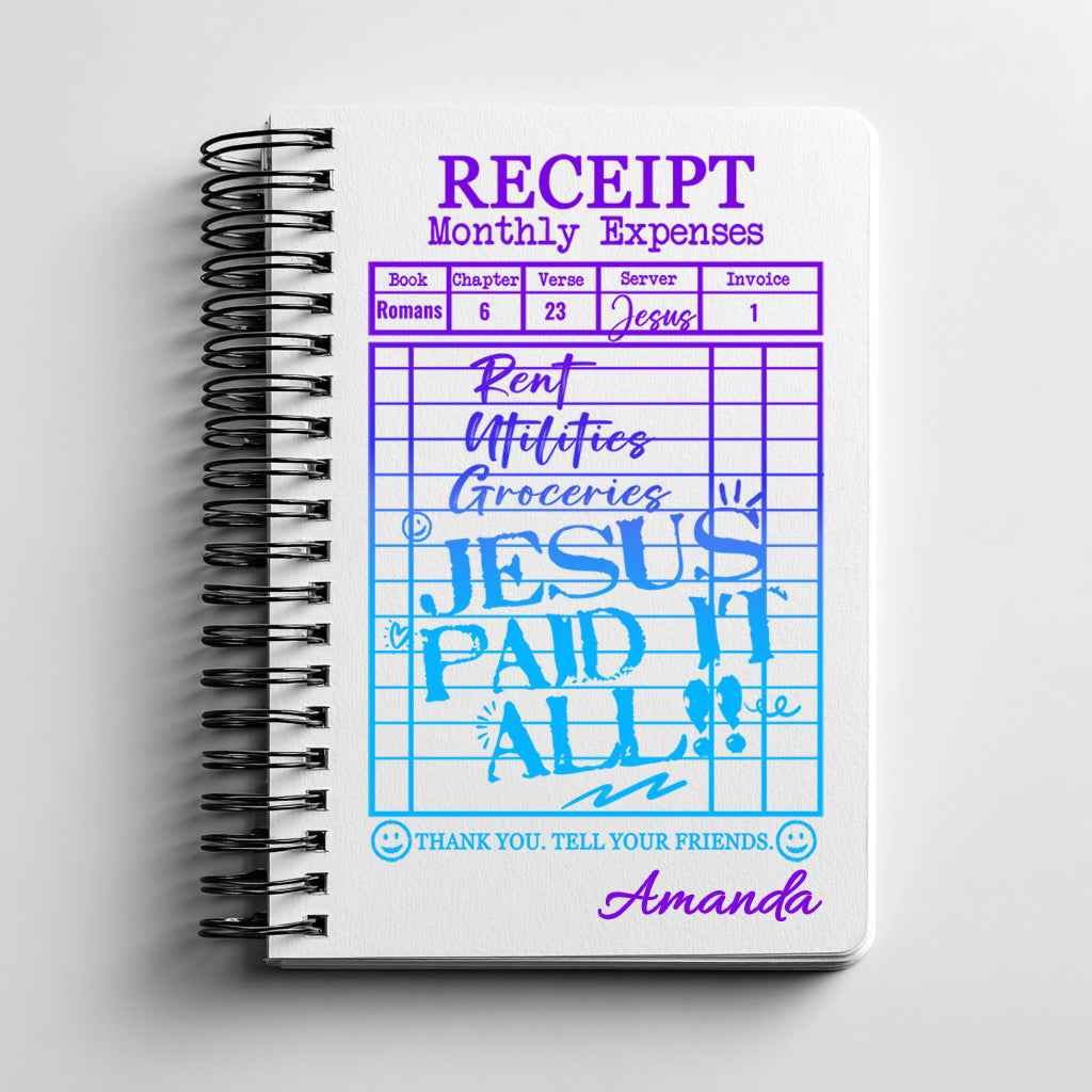 Jesus Paid It All – Faith Receipt Journal (Purple & Turquoise Edition)