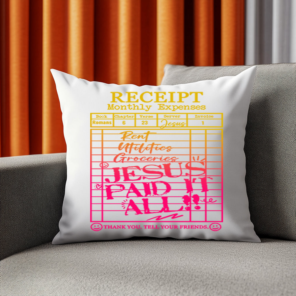 Faith Receipt Pillow – Jesus Paid It All (Praise Lounge Edition)