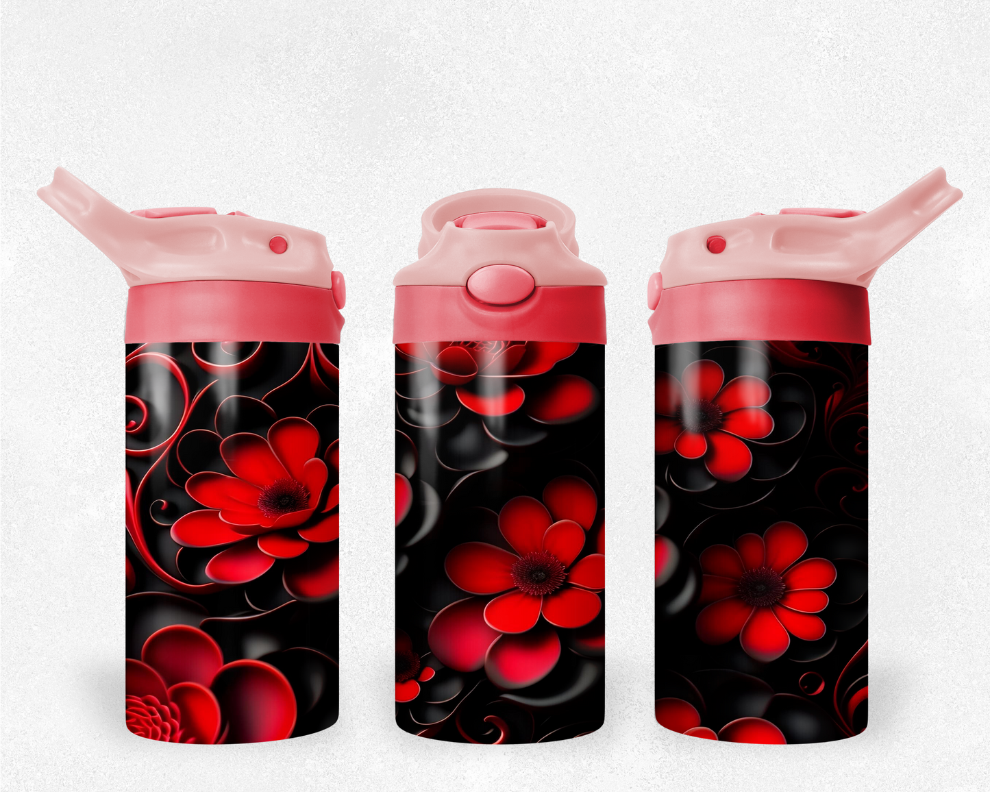 Girl's Red & Black Floral Tumbler