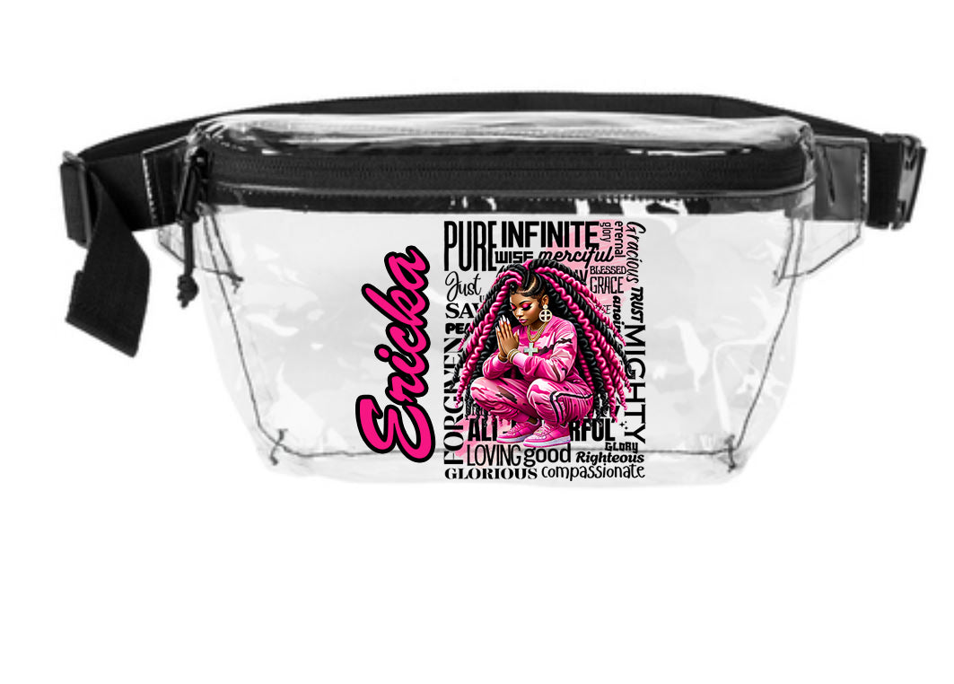 Blessed and Highly Favored Clear Fanny Pack - Pink Camo Prayer Warrior Edition