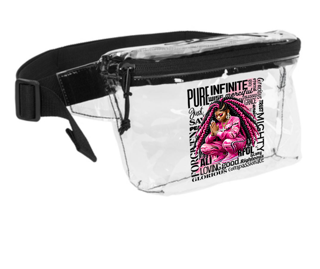 Blessed and Highly Favored Clear Fanny Pack - Pink Camo Prayer Warrior Edition