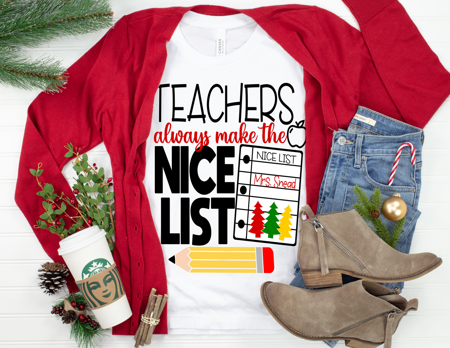 "Teachers Make The Nice List" Christmas Tshirt
