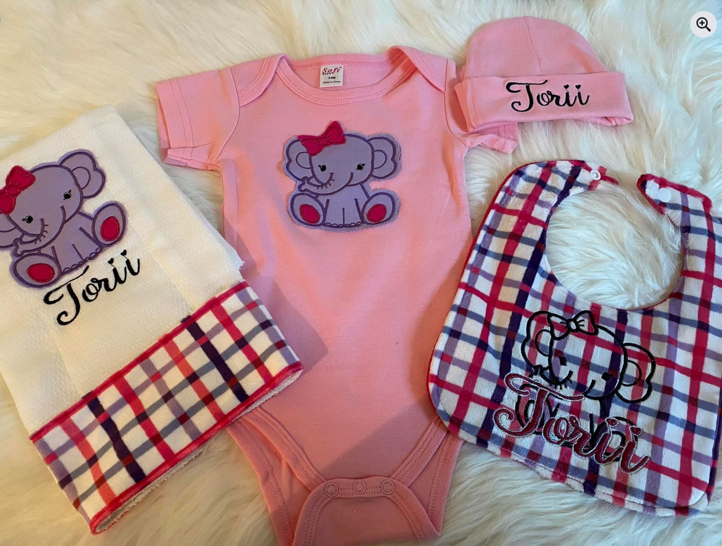 Pretty Pink Plaid Elephant Baby Girl Basket