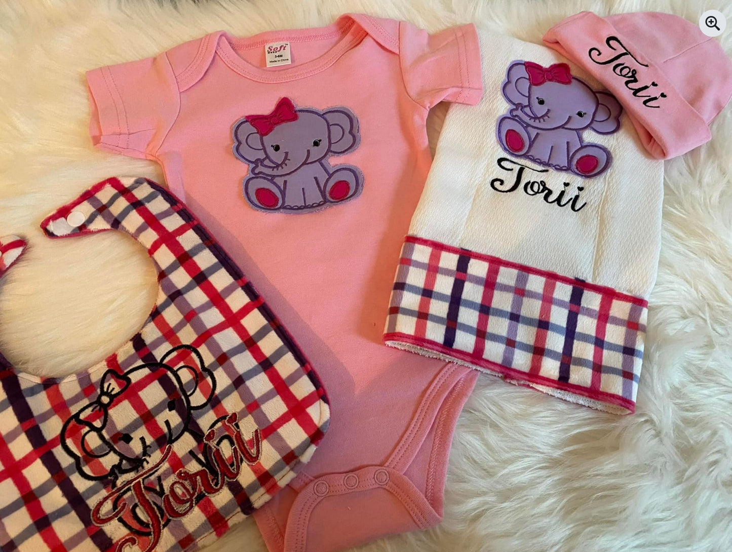 Pretty Pink Plaid Elephant Baby Girl Basket