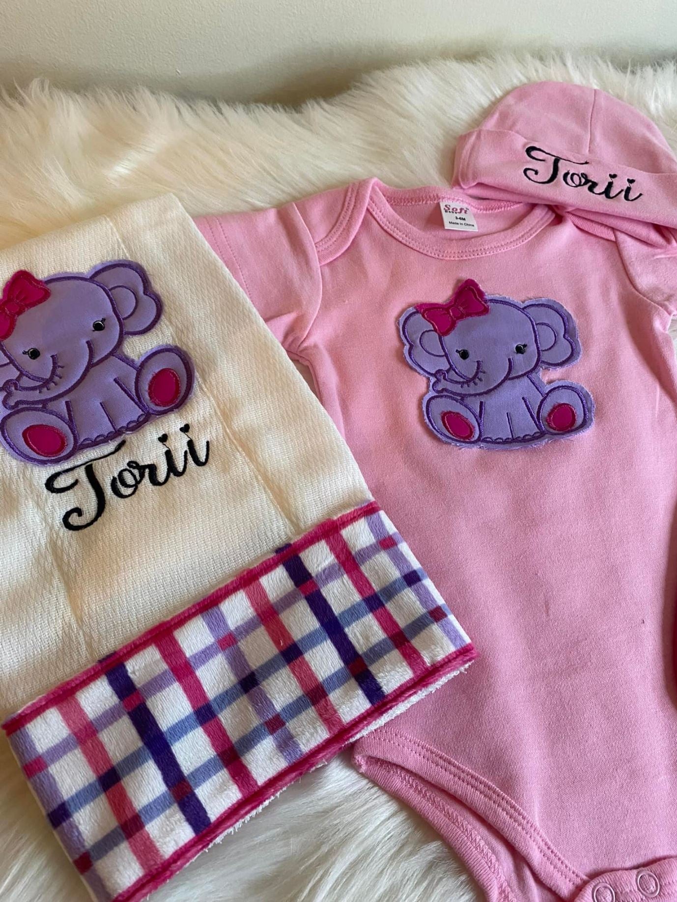 Pretty Pink Plaid Elephant Baby Girl Basket