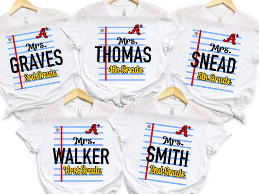 Custom Teacher Grade Tshirt