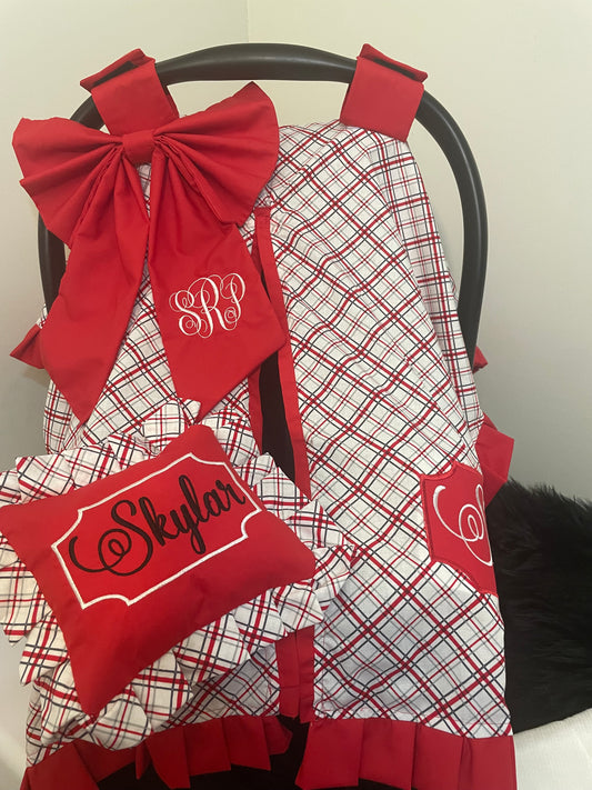 Personalized Baby Car Seat Cover, Pillow & Burp Cloths Set