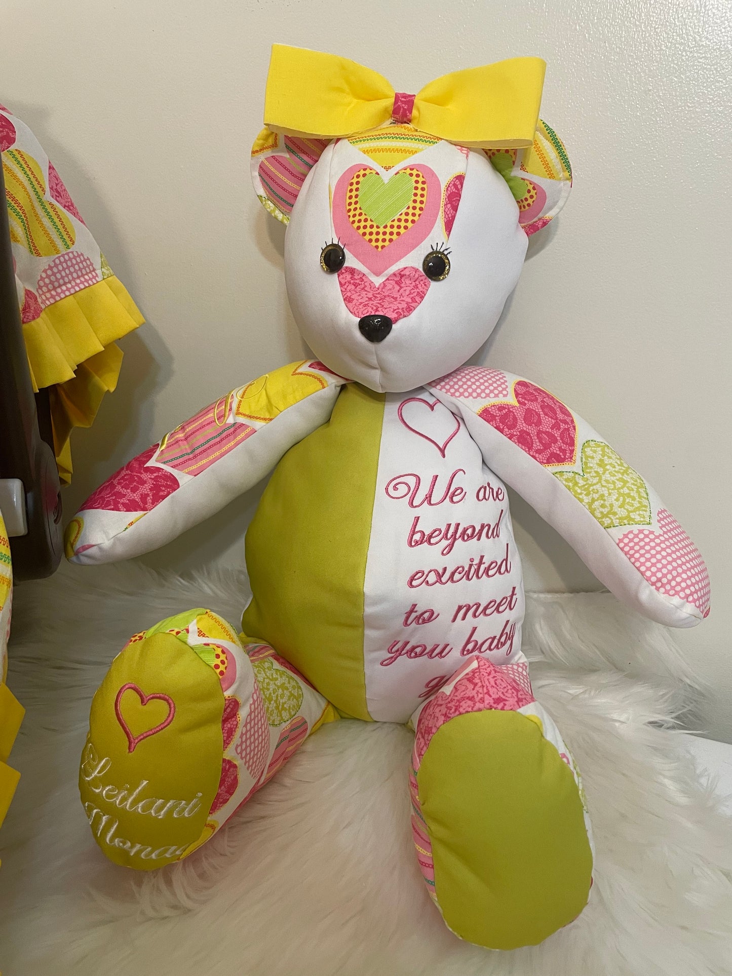 Personalized Baby Car Seat Cover & Keepsake Teddybear Set
