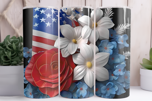 3D Floral Flag Tumbler