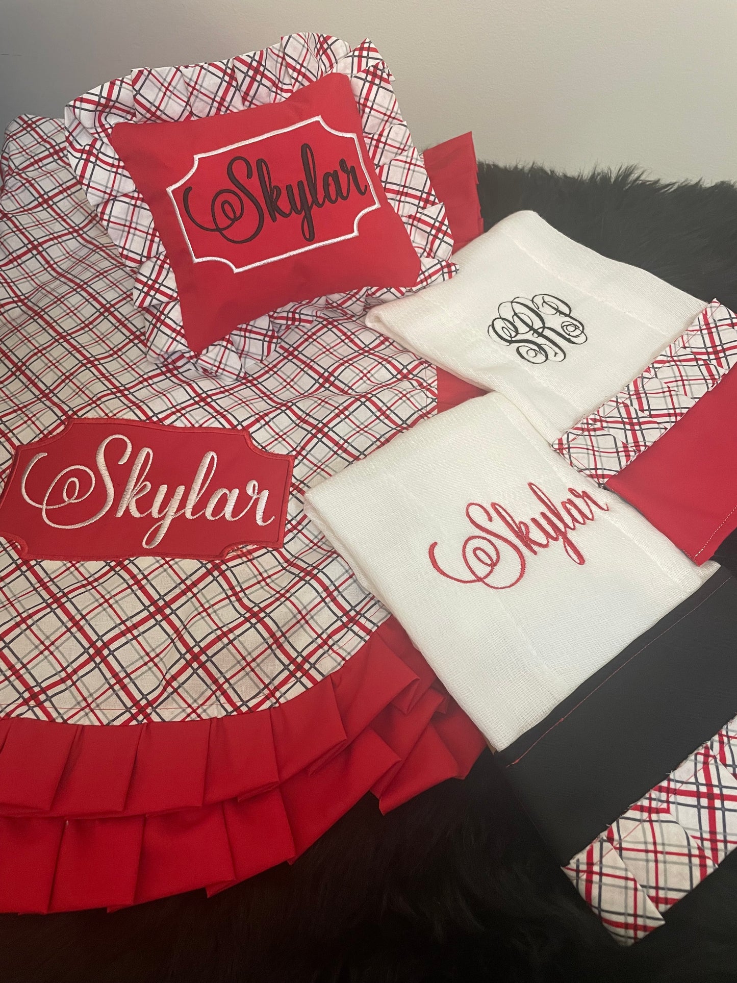 Personalized Baby Car Seat Cover, Pillow & Burp Cloths Set