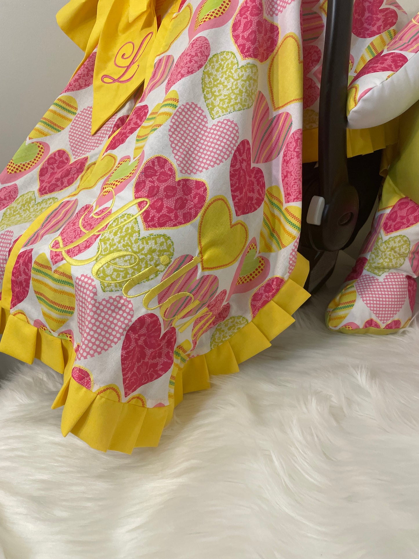 Personalized Baby Car Seat Cover & Keepsake Teddybear Set