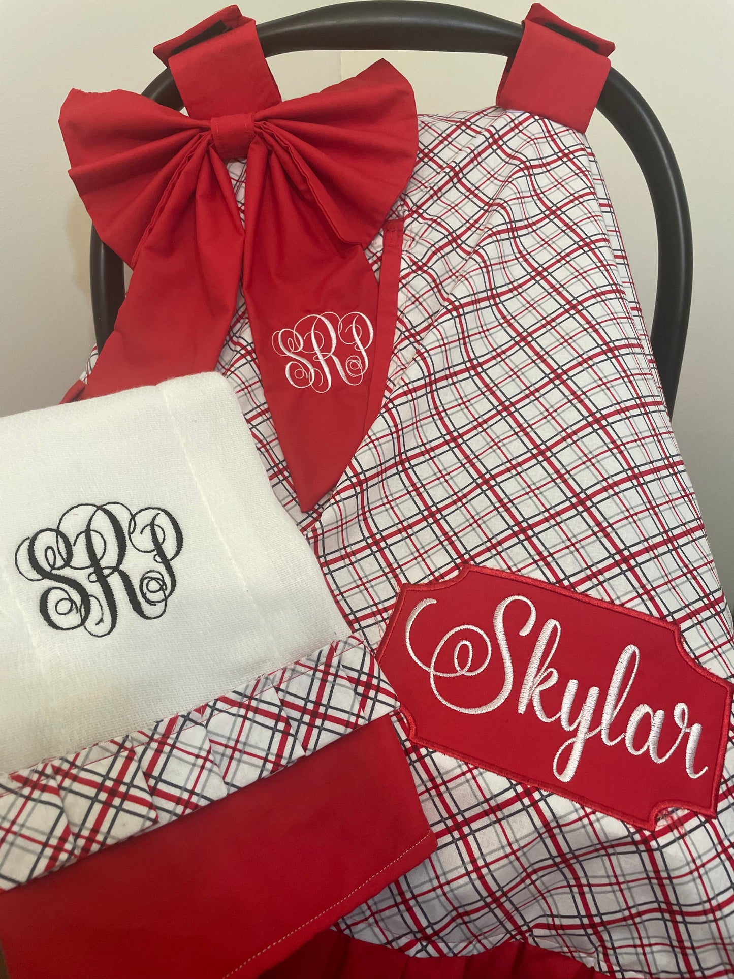 Personalized Baby Car Seat Cover, Pillow & Burp Cloths Set