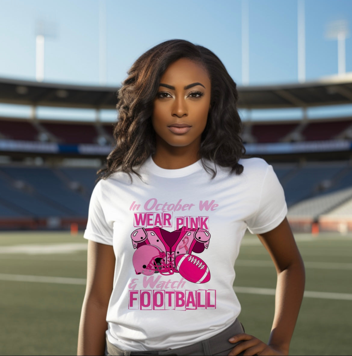 “We Wear Pink & Watch Football” - 1a Breast Cancer Awareness Tshirt