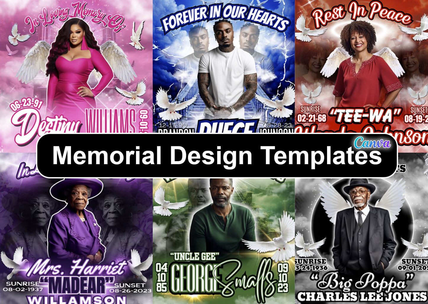 Editable Digital Memorial Design Bundle- 6 Designs