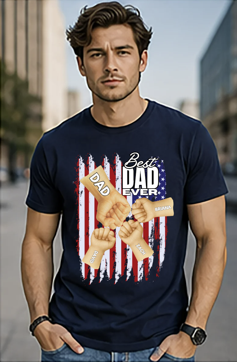 Fist Bump Best Dad Ever Personalized Father's Day Tshirt & Gift Box Bundle