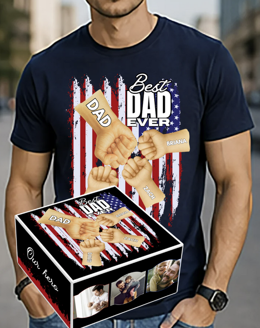 Fist Bump Best Dad Ever Personalized Father's Day Tshirt & Gift Box Bundle