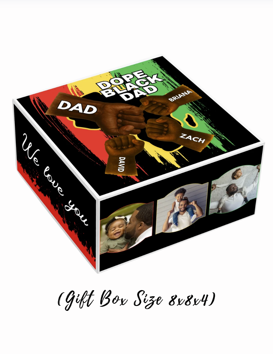 Dope Black Dad 2 Personalized Father's Day Tshirt & Gift Box Bundle