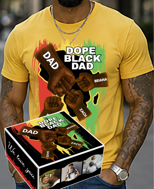 Dope Black Dad 2 Personalized Father's Day Tshirt & Gift Box Bundle