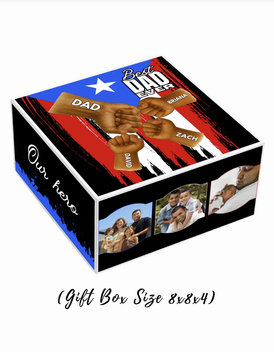 Red White & Blue Best Dad Ever Personalized Father's Day Tshirt & Gift Box Bundle