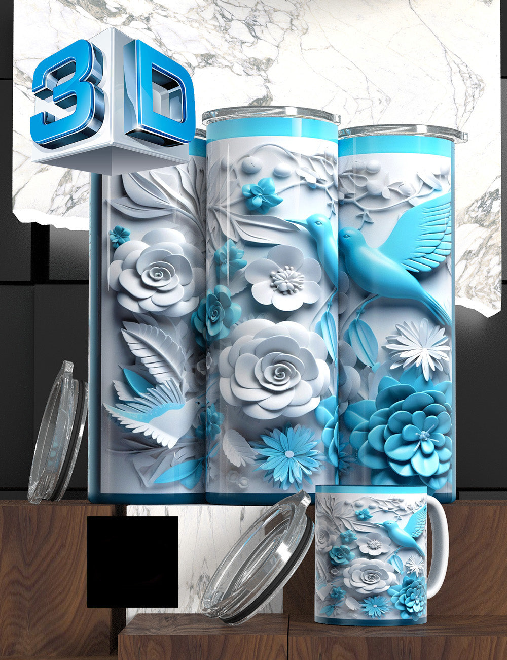 Ombre 3D Floral Tumblers