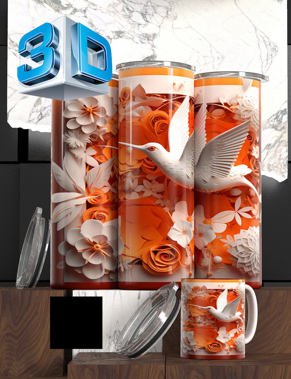 Ombre 3D Floral Tumblers