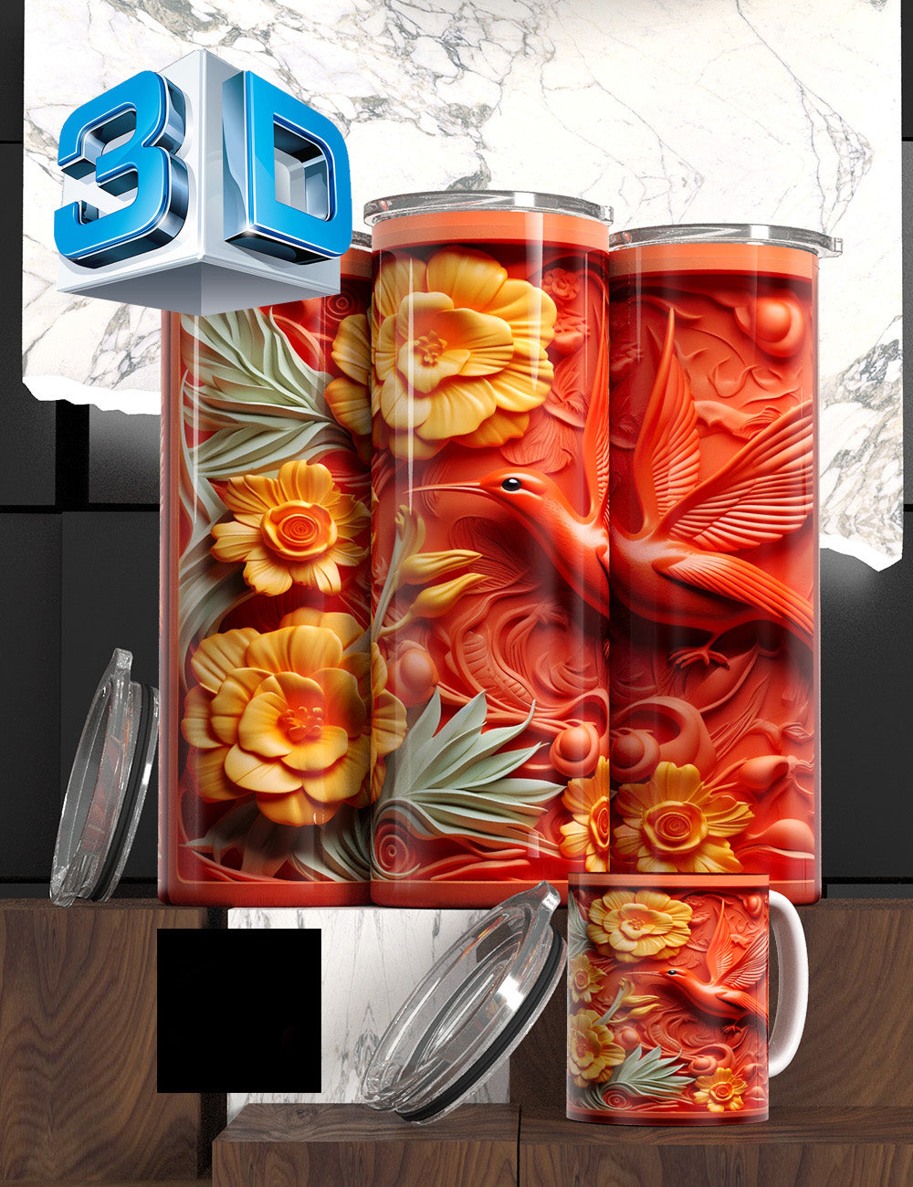 Ombre 3D Floral Tumblers