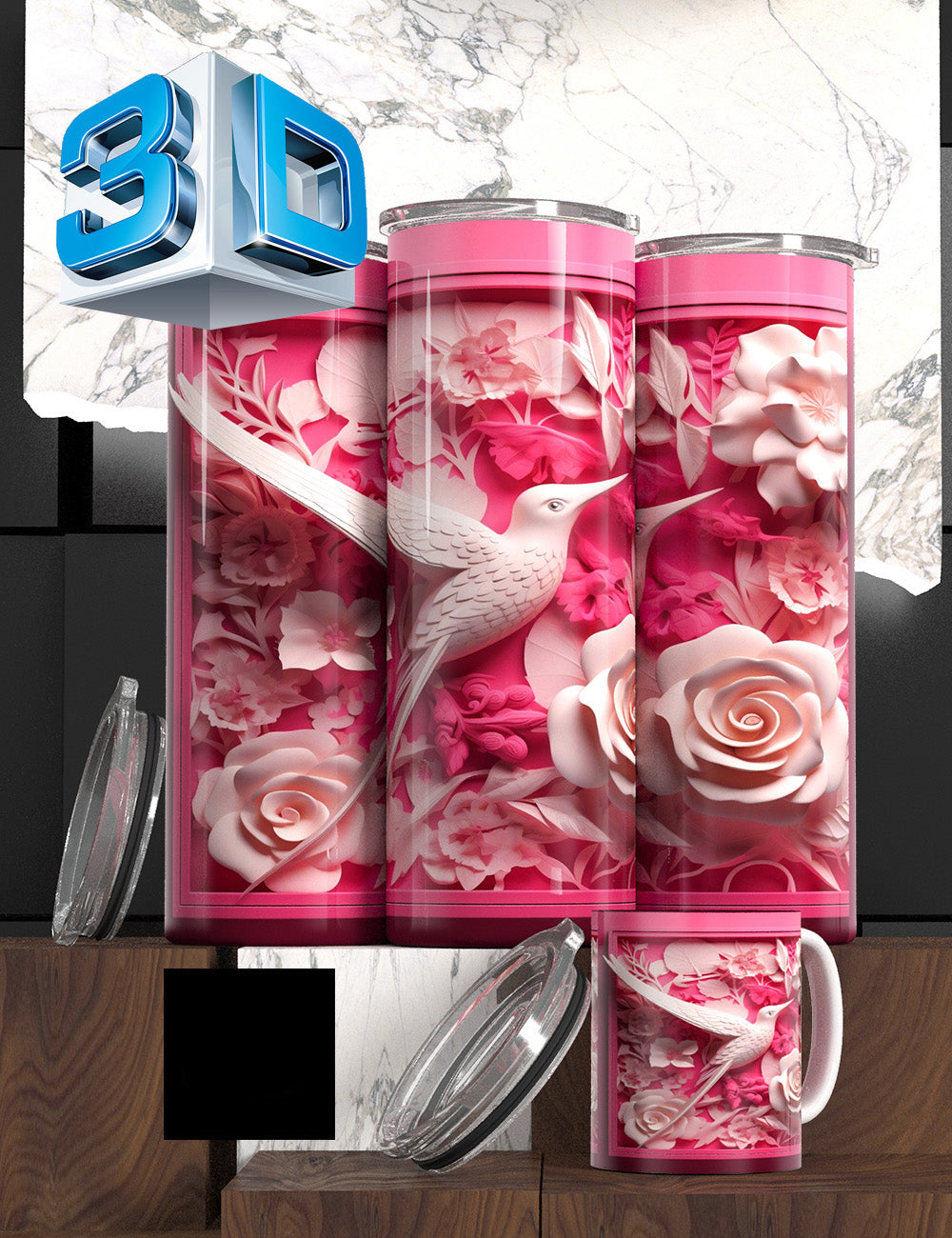 Ombre 3D Floral Tumblers