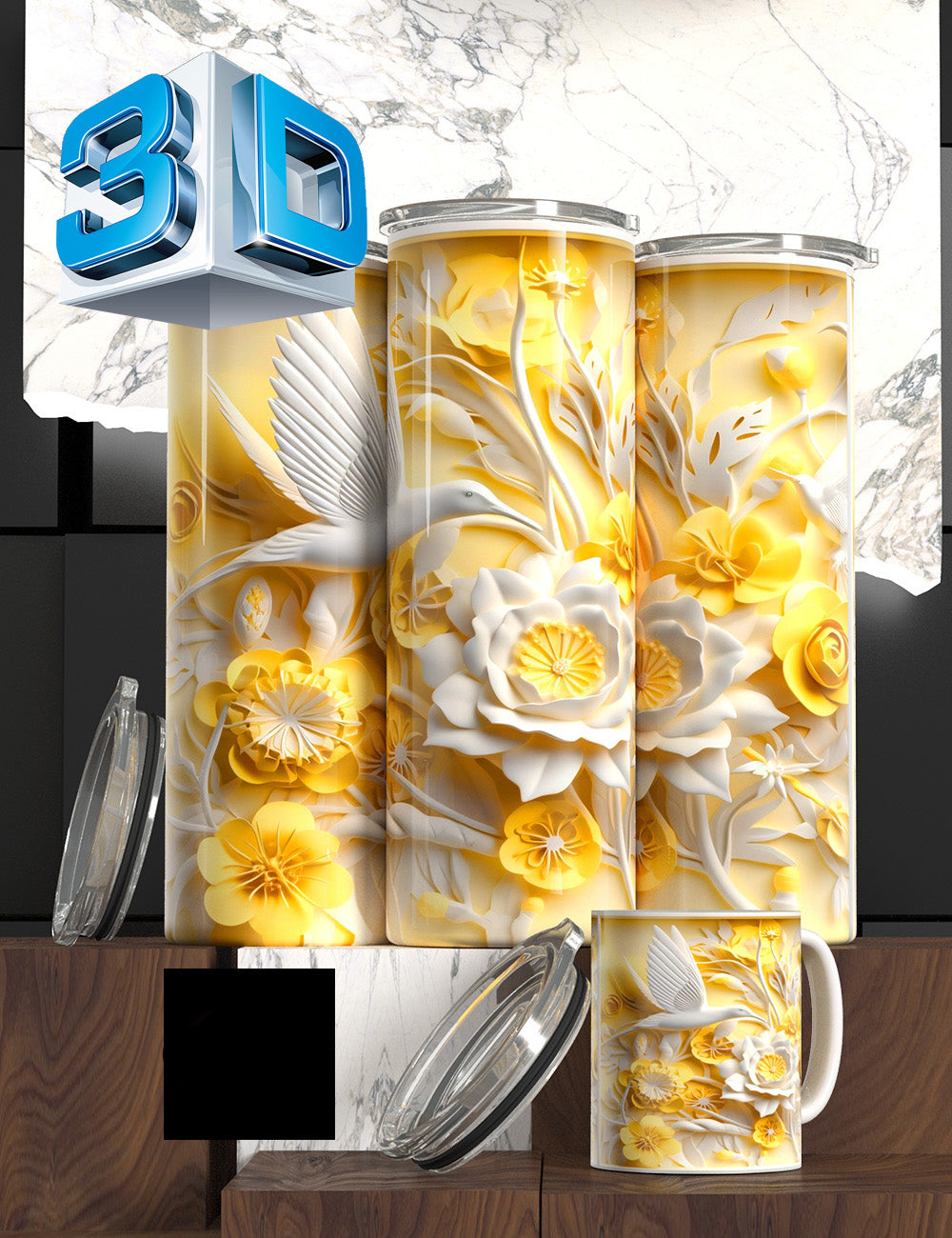 Ombre 3D Floral Tumblers