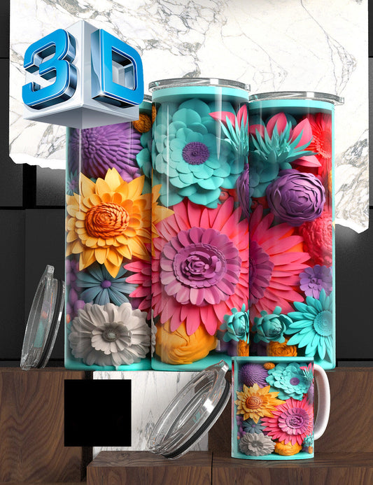 Ombre 3D Floral Tumblers