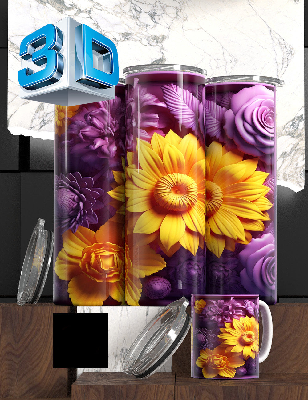 Ombre 3D Floral Tumblers