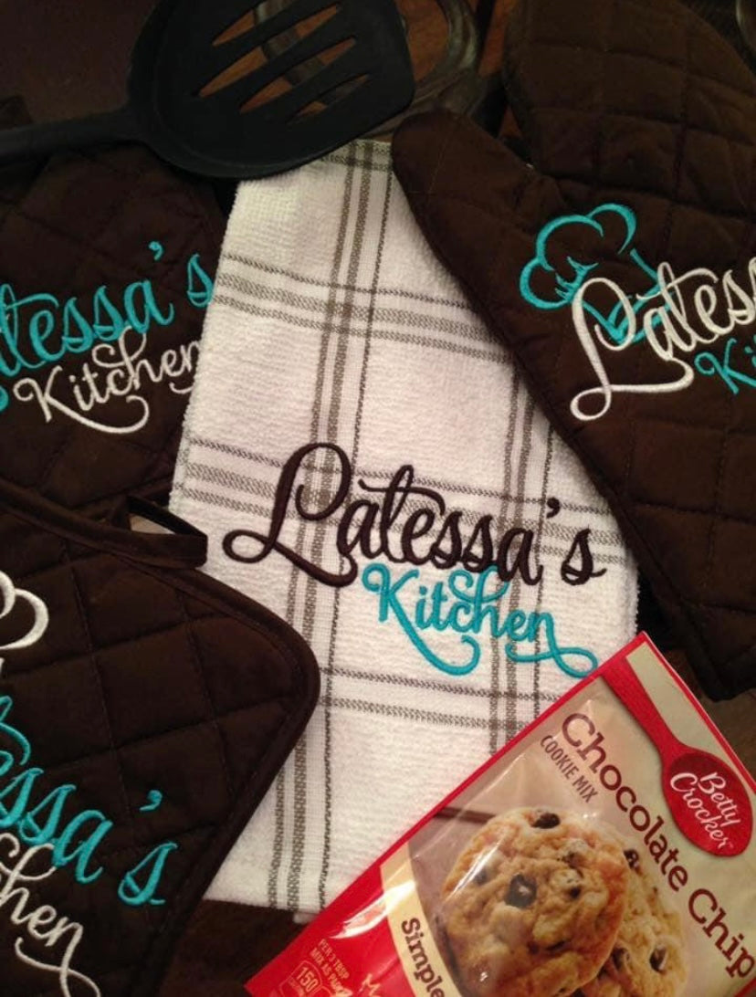 Chocolate & Turquoise Polka 7 pc Personalized Baking Set