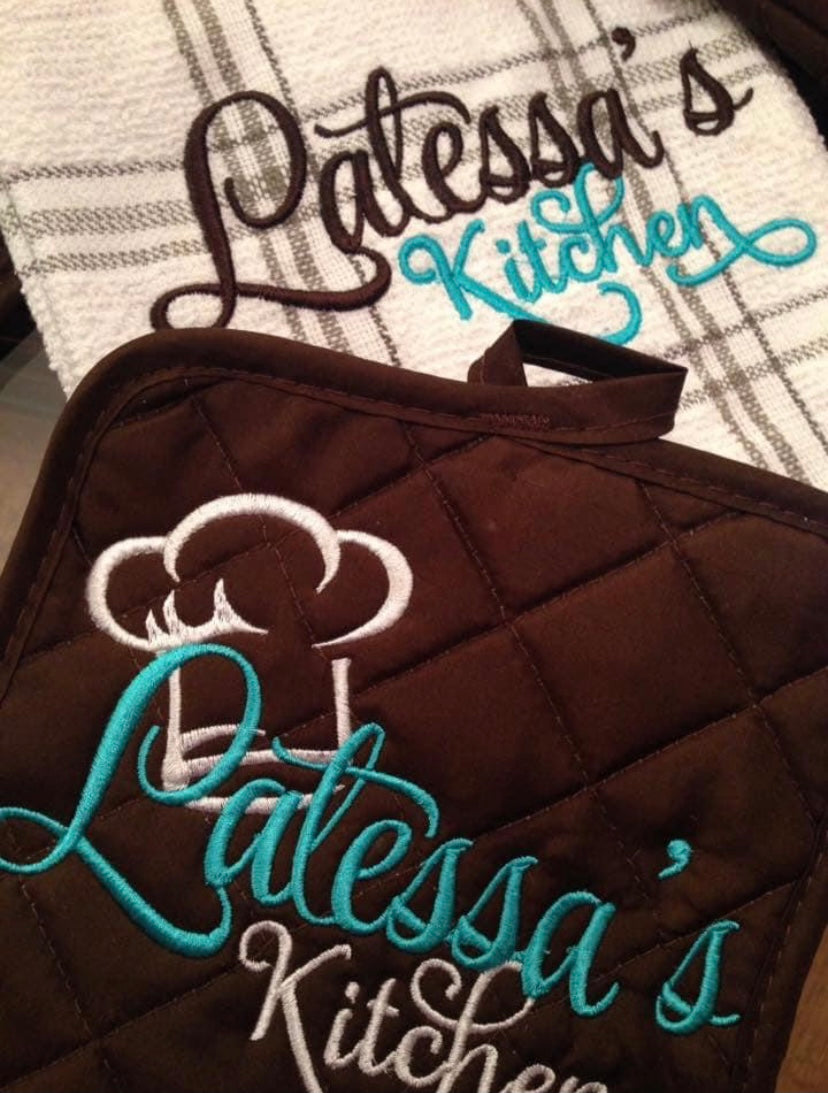 Chocolate & Turquoise Polka 7 pc Personalized Baking Set