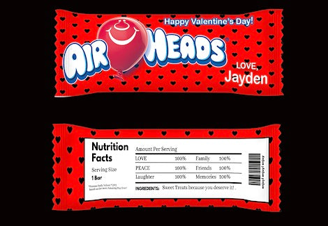 Custom Valentines Air Heads Candy Bars