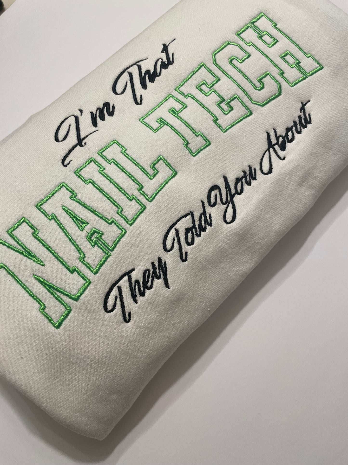 Custom Nail Tech Sweatshirt – Embroidered Nail Technician Apparel – Cozy Crewneck for Nail Artists