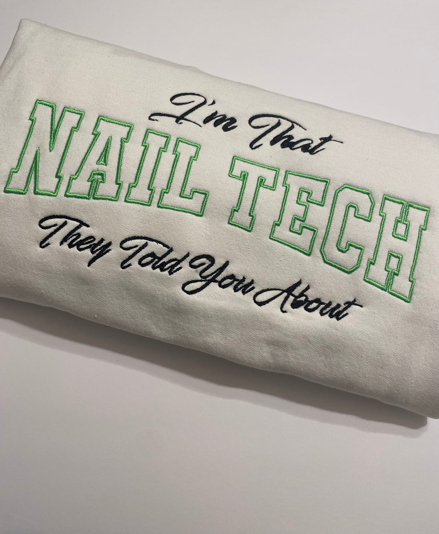 Custom Nail Tech Sweatshirt – Embroidered Nail Technician Apparel – Cozy Crewneck for Nail Artists