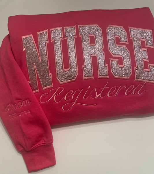 Embroidered Nurse Sweatshirt – Custom Medical Apparel – Cozy Crewneck for Nurses – RN Gift – Healthcare Worker Sweatshirt