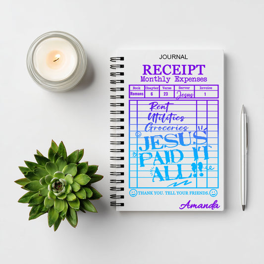 Jesus Paid It All – Faith Receipt Journal (Purple & Turquoise Edition)