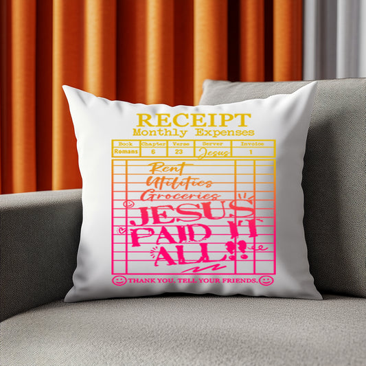Faith Receipt Pillow – Jesus Paid It All (Praise Lounge Edition)