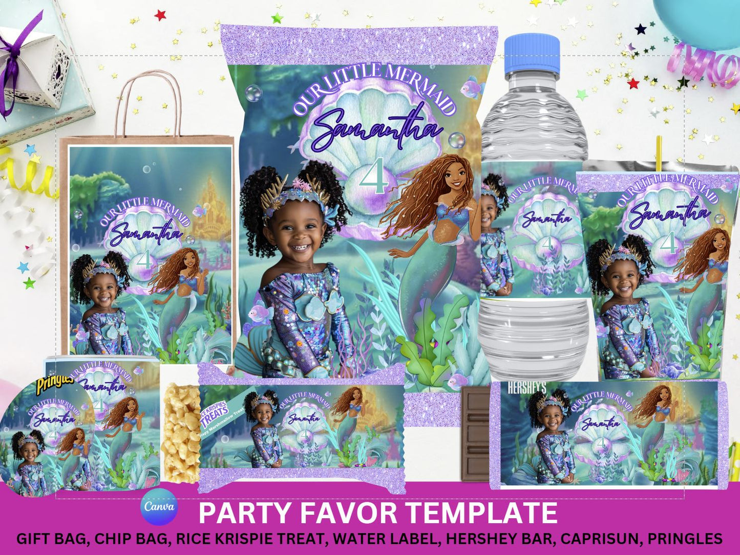 Sea Girl 2 Editable,  Party Favor Template (DIGITAL)