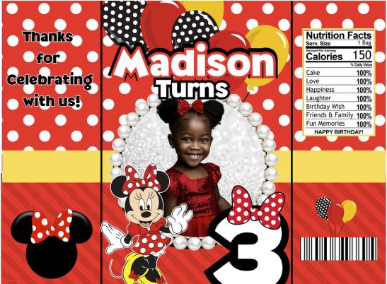 Miss Mouse Editable,  Party Favor Template (DIGITAL)