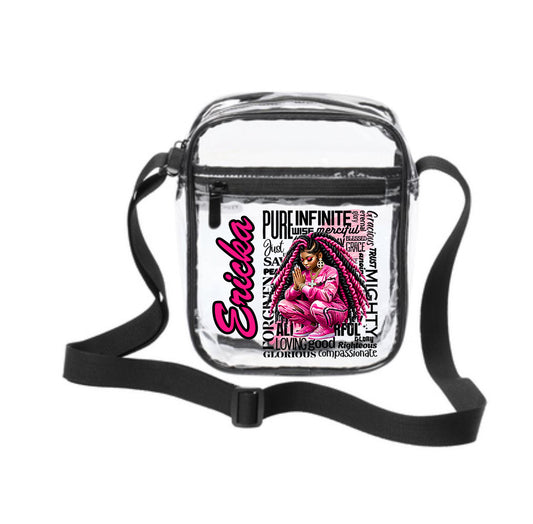 Blessed and Highly Favored Clear Crossbody Bag - Pink Camo Prayer Warrior Edition
