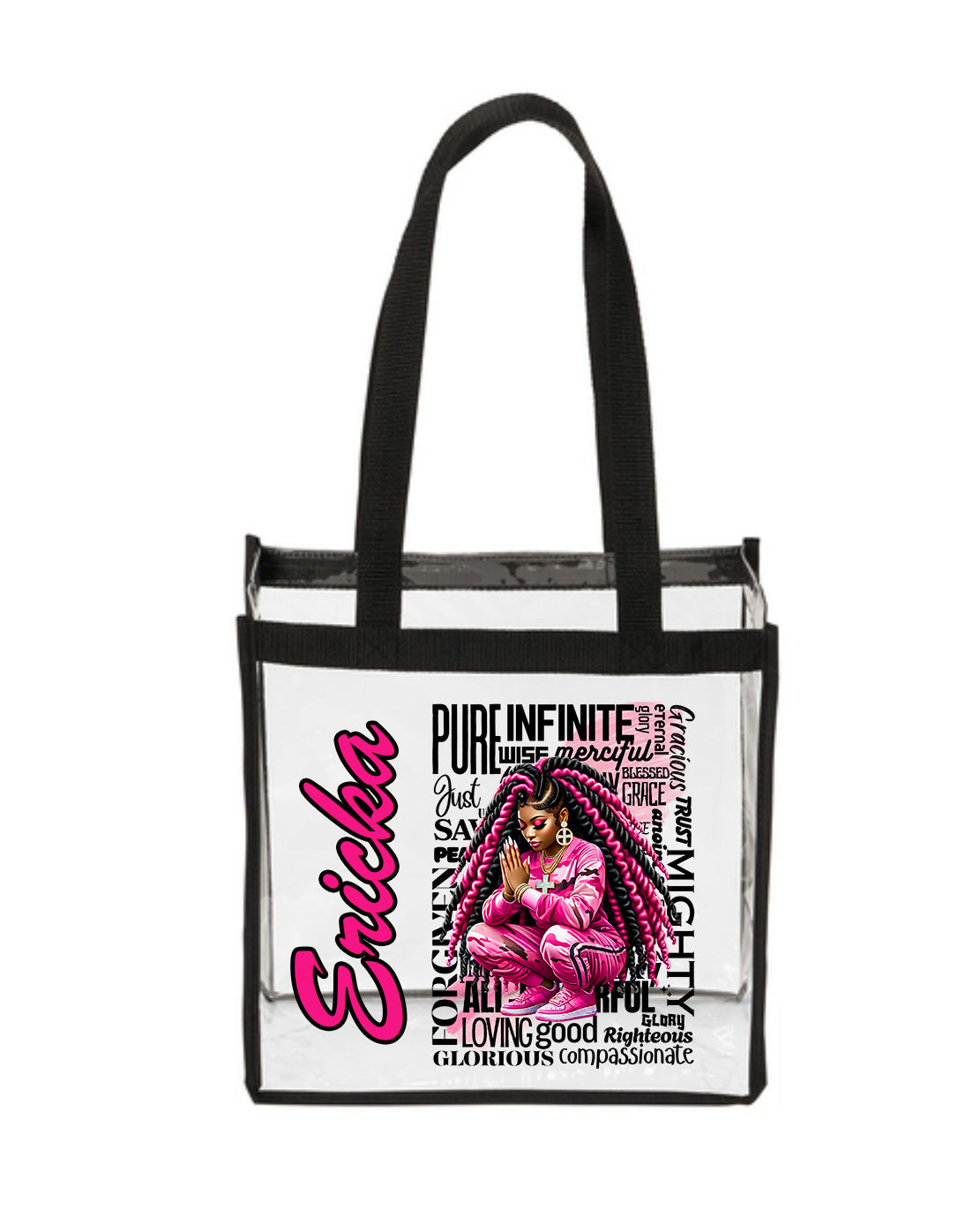 Blessed and Highly Favored Clear Stadium Tote - Pink Camo Prayer Warrior Edition