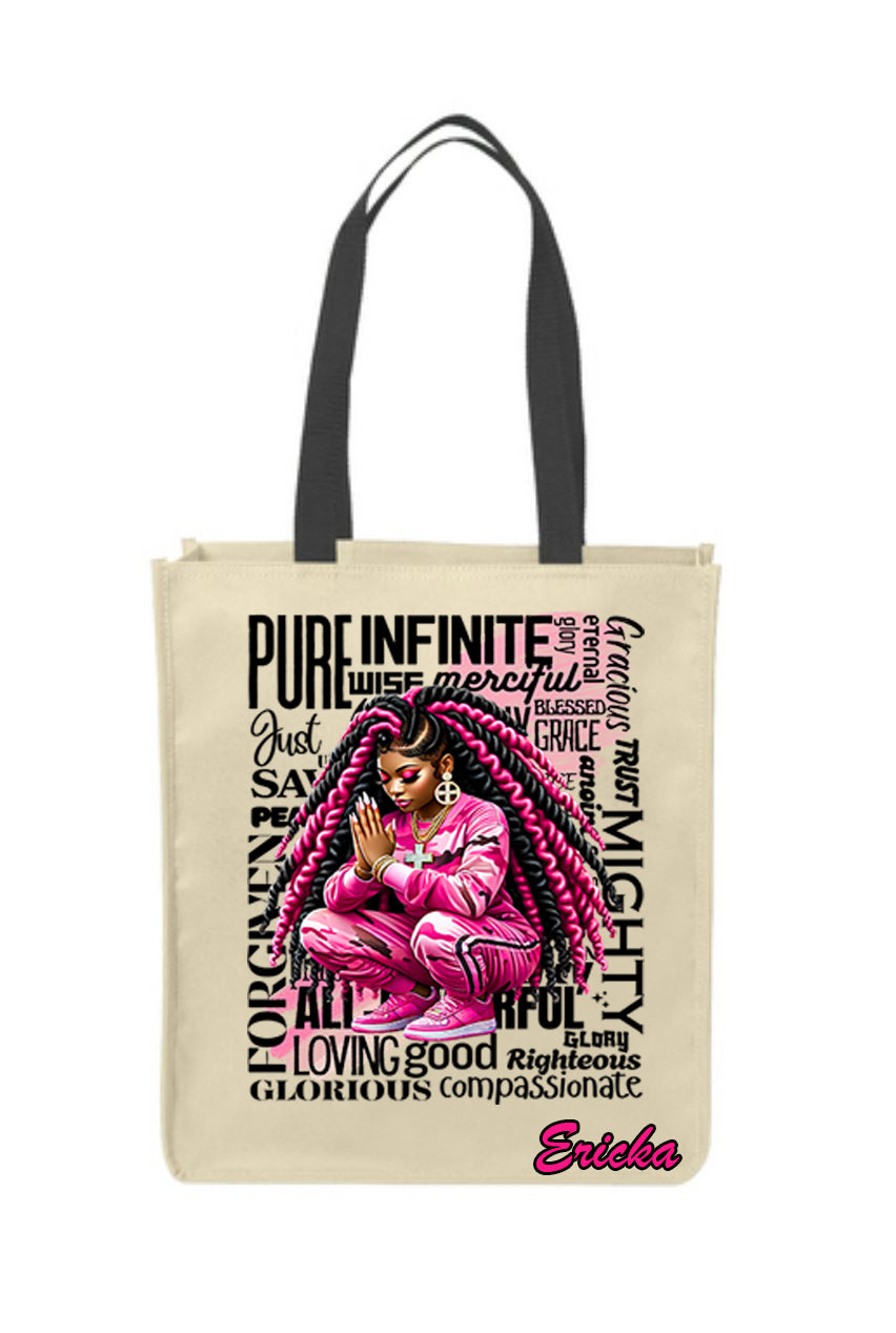 Blessed and Highly Favored Canvas Tote Bag - Pink Camo Prayer Warrior Edition