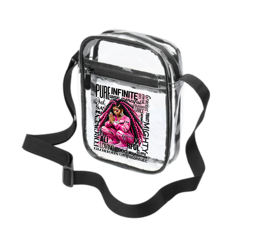 Blessed and Highly Favored Clear Crossbody Bag - Pink Camo Prayer Warrior Edition