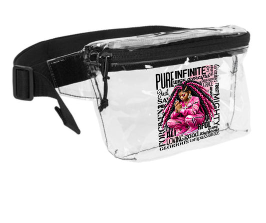 Blessed and Highly Favored Clear Fanny Pack - Pink Camo Prayer Warrior Edition